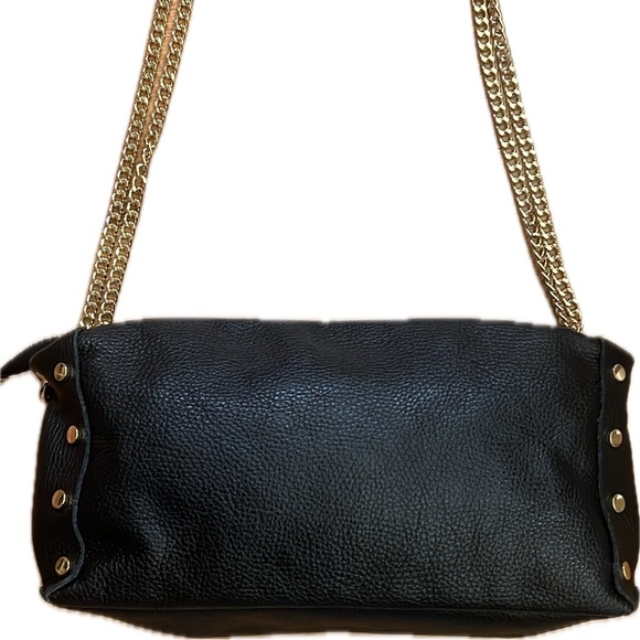 Valentina Fiore Black Woven Leather Gold Studded Handbag Gold Chain Strap bag - Picture 2 of 16